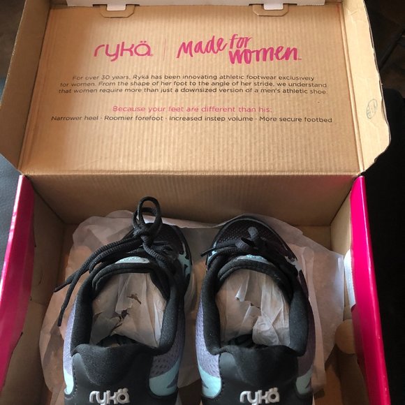 Ryka size 7 1/2 black and aqua walking shoes. - Picture 2 of 5